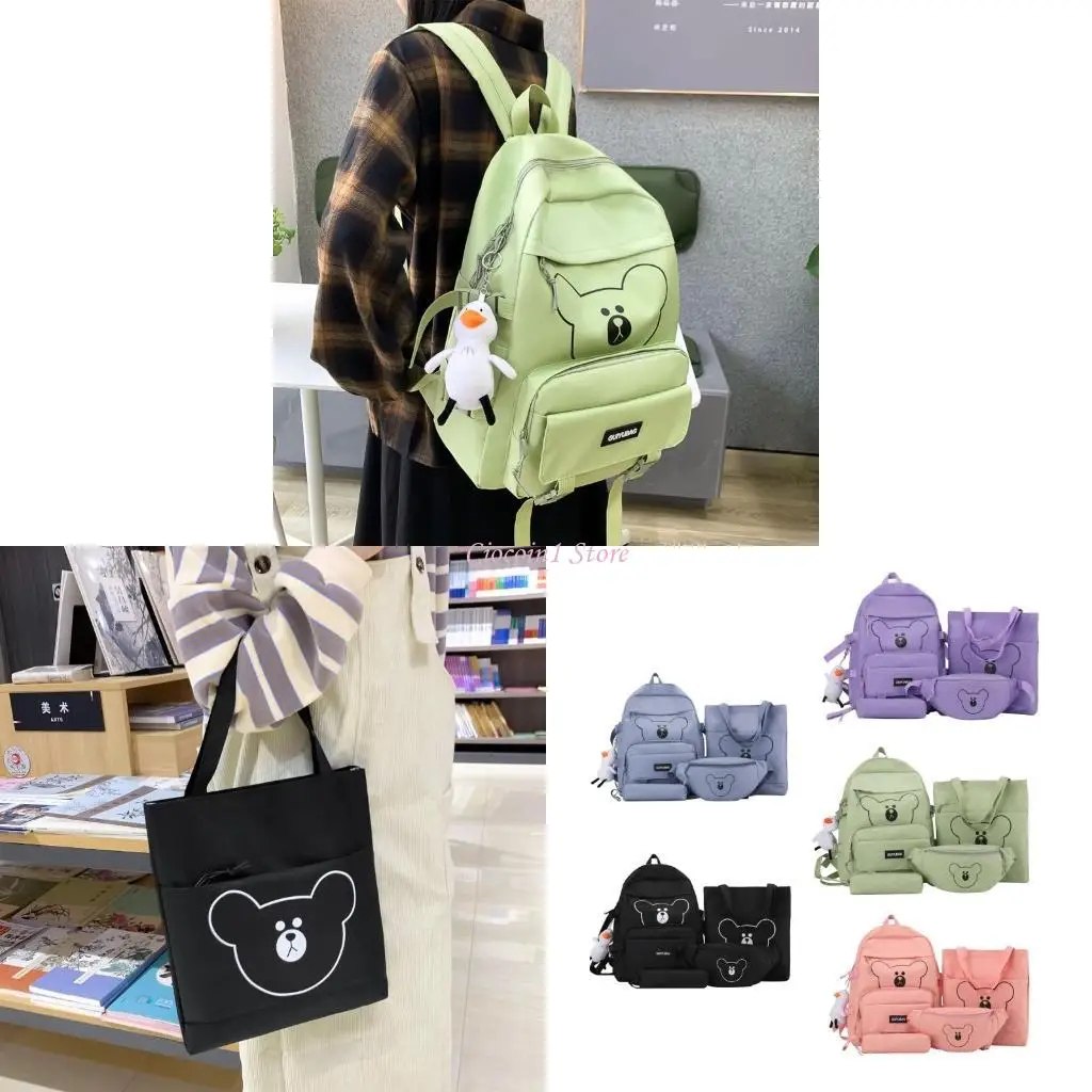 

Y1UB 4pcs Bear School Backpack Waist Bag Pencil for Case Bookbag for Teenager Gi