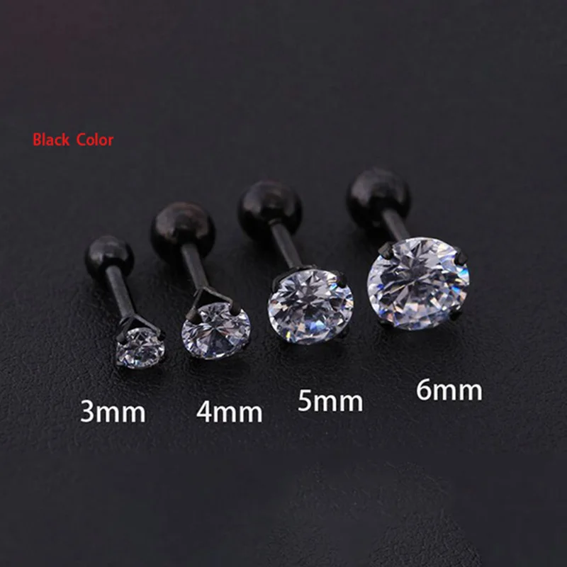 Starbeauty 1.2*6+3/4/5/6mm Round Zircon Lobe Conch Upper Cartilage Stud Earring Tragus Helix ear Piercing Top Upper Body Jewelry