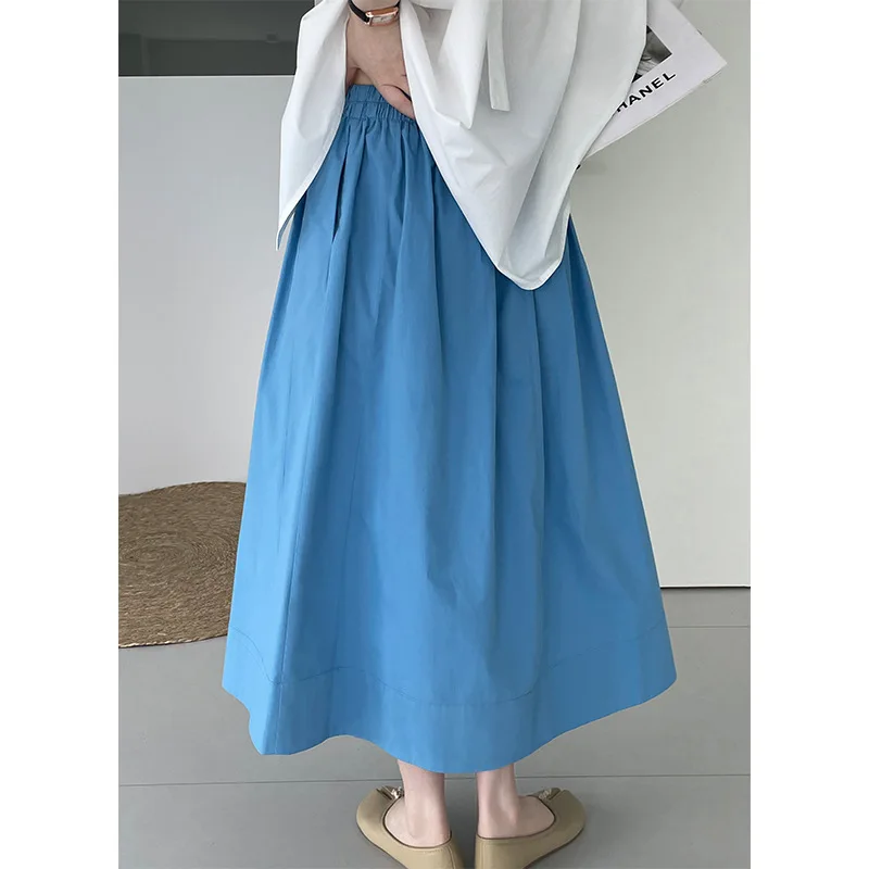Women Midi Spring Casual Women's Skirt Flared Hem Skirt Loose Simple Vintage Female Pleated Skirt
