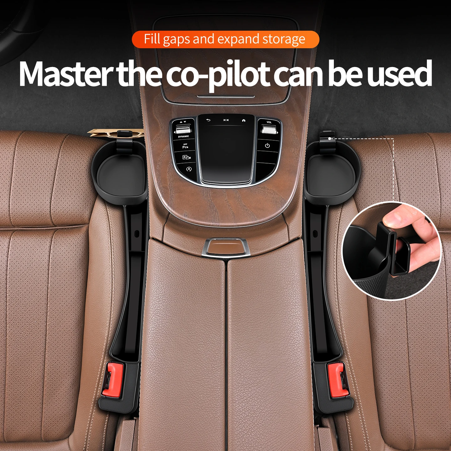 Car seat crevice storage box with water cup holder, universal multifunctional car seat side crevice storage box