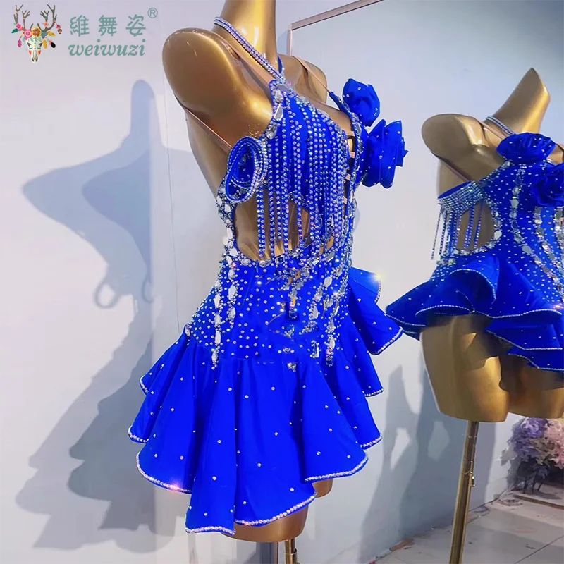 女性用ラテンダンスドレス、カスタムメイド、シニア向けABストーンフリンジドレス、大人と子供用プロフェッショナルパフォーマンス衣装