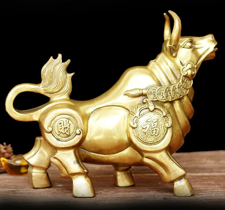 BEST Business gift - Home office efficacious Talisman Success FU Money cattle gold bull FENG SHUI BRASS statue