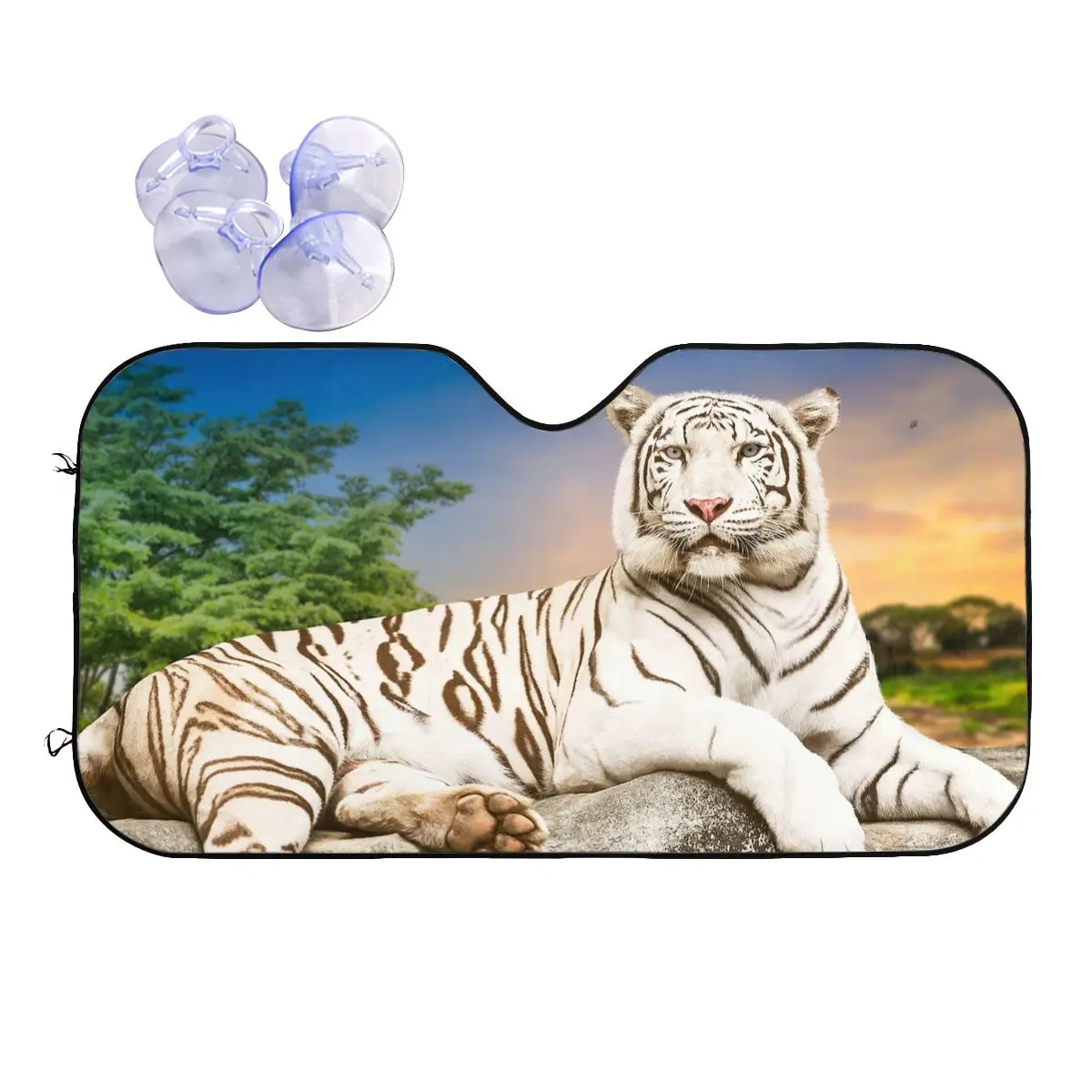 Bengal White Tiger Funny Windshield Sunshade 70x130cm Animal Lovers Foils Sunshade Visor Ice Shield Dust Protection