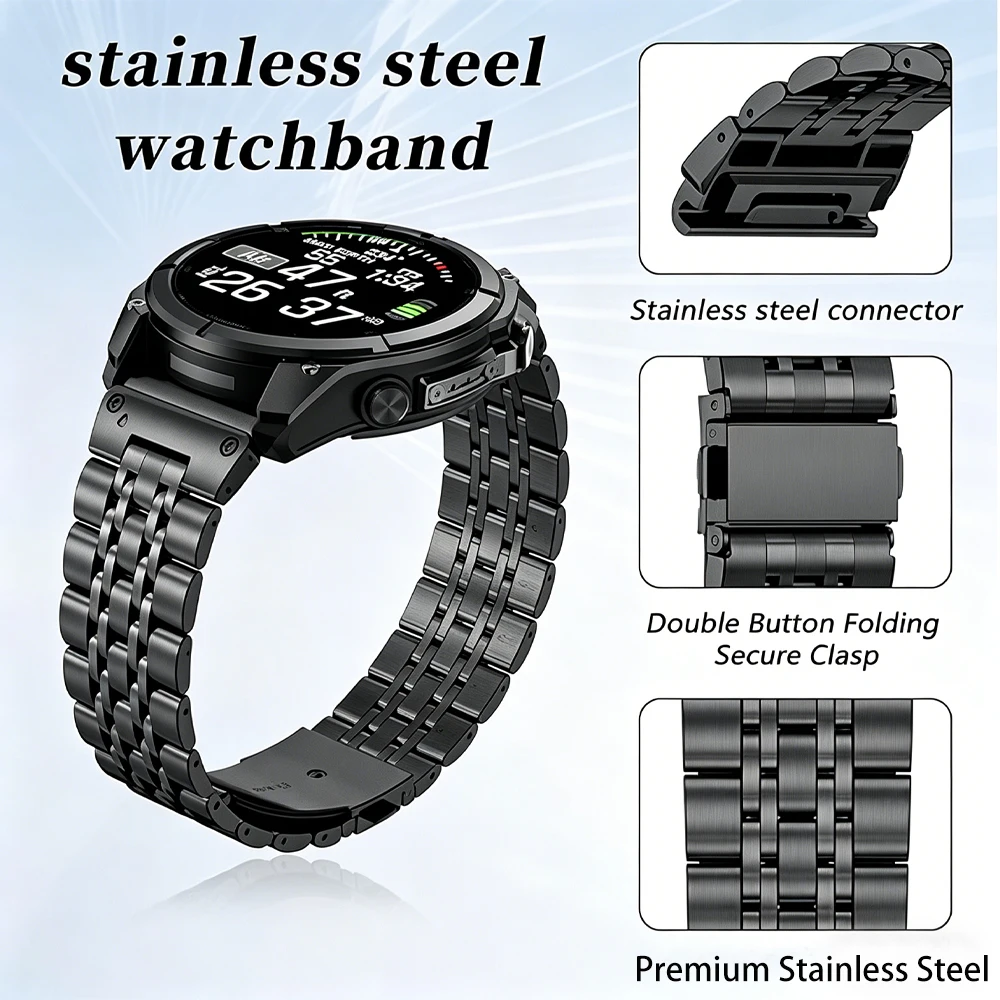 22mm 26mm Metal Strap for Garmin Fenix 8 Pro E 7 7X 6X Forerunner 970 965 Instinct 3 2X EPIX QuickFit Stainless Steel Watchbands