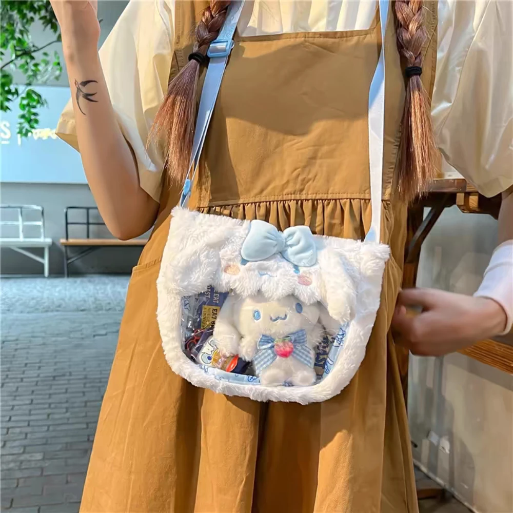 Kawaii Sanrio Hello Kitty Cinnamorollโปร่งใสPlush Aslantกระเป๋าตุ๊กตาการ์ตูนMelodyผู้หญิงช้อปปิ้งCrossbodyกระเป๋าของขวัญ