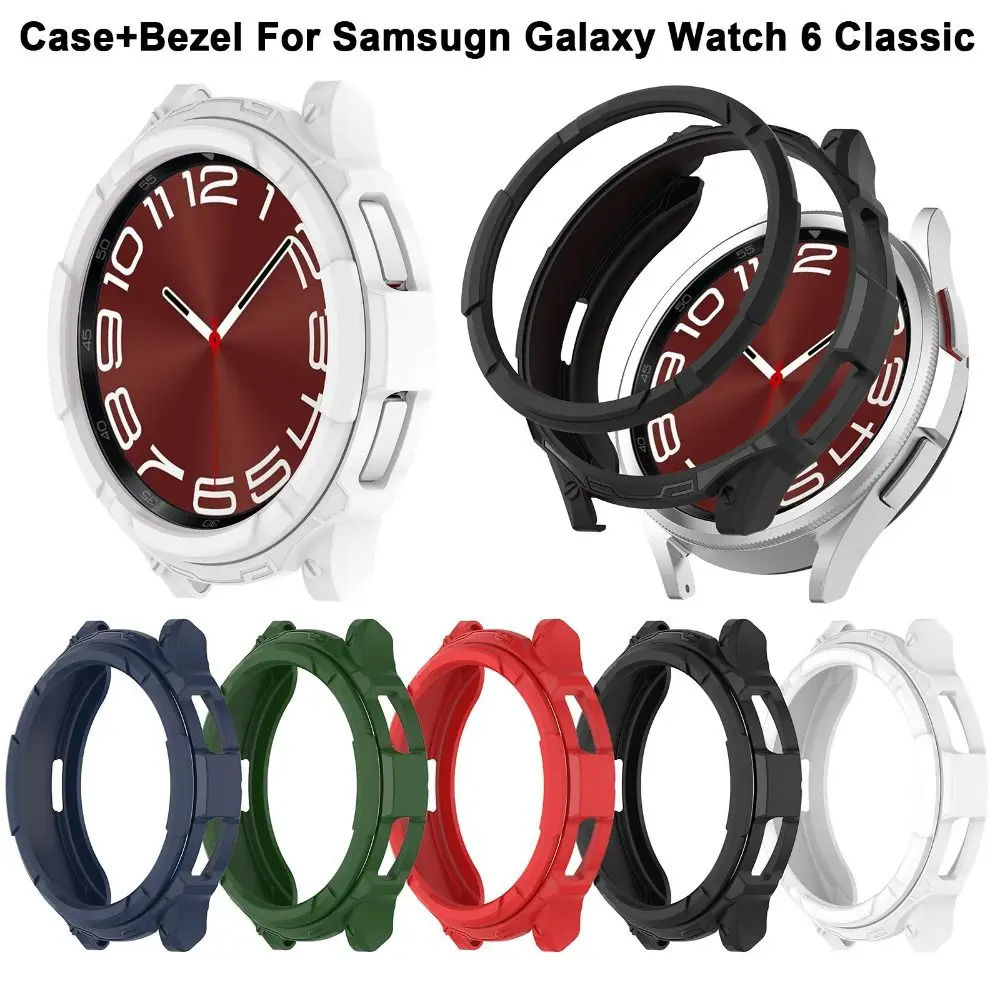เคส TPU + ฝาปิด47มม. 43มม. ฝาครอบป้องกันฝาปิดอุปกรณ์ป้องกันหน้าจอแบบกลวงสำหรับ Samsugn Galaxy Watch 6 CLASSIC