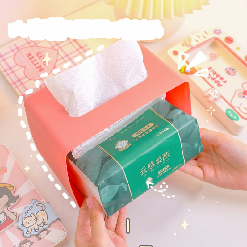 Cute Portable Tissue Box Holder Square for Home Desktop Decor Tv Tissue Box Pink Phone Holder  Organizer - view 5