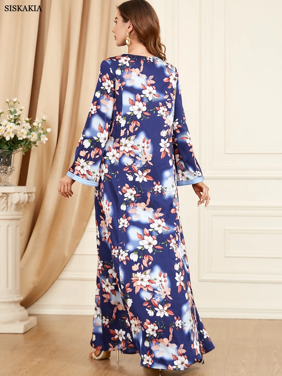 Modest Muslim Moroccan Jalabiya Dubai Arab Ethnic Floral Long Dress Loose Casual Islamic Women Clothing Corban Eid al Adha 2023