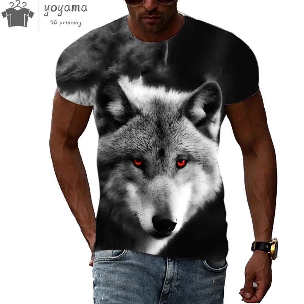 Men\'s Clothing Wolf Pattern 3d Print T-Shirts For Men Summer Fashion Short Sleeve Tee Vintage Street O-Neck Oversized T-Shirt