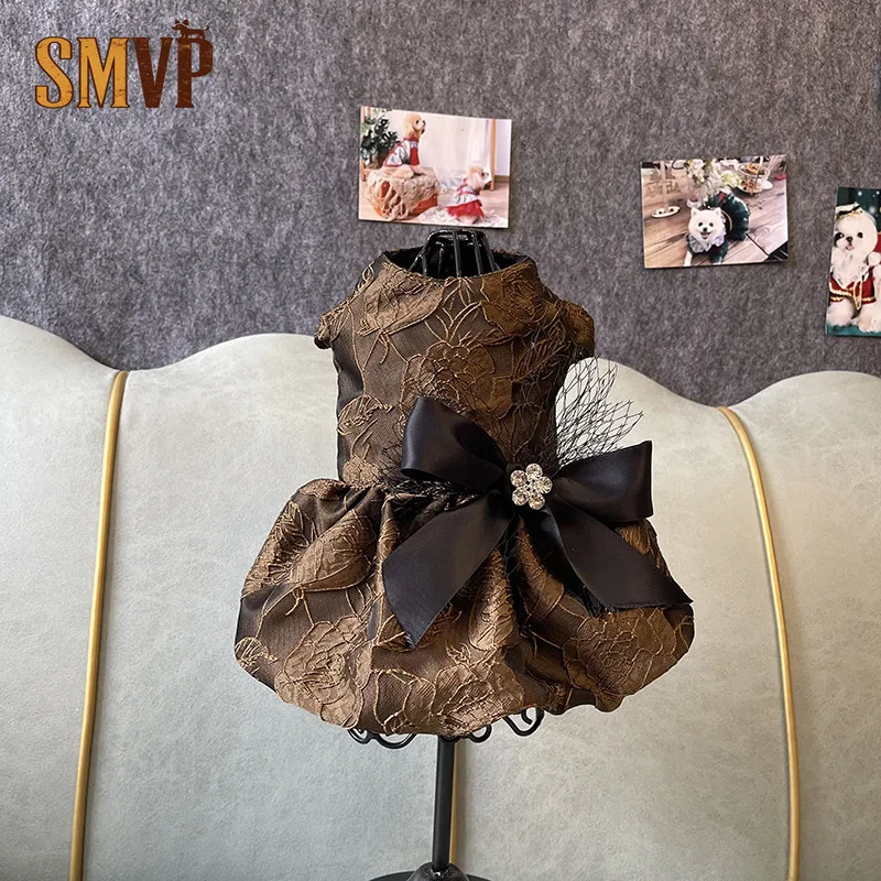 

Оригинальный дизайн, кофейное антикварное латунное платье с розами для свадьбы, в стиле ретро, премиум-класса, подходит для котят, маленьких и средних собак.