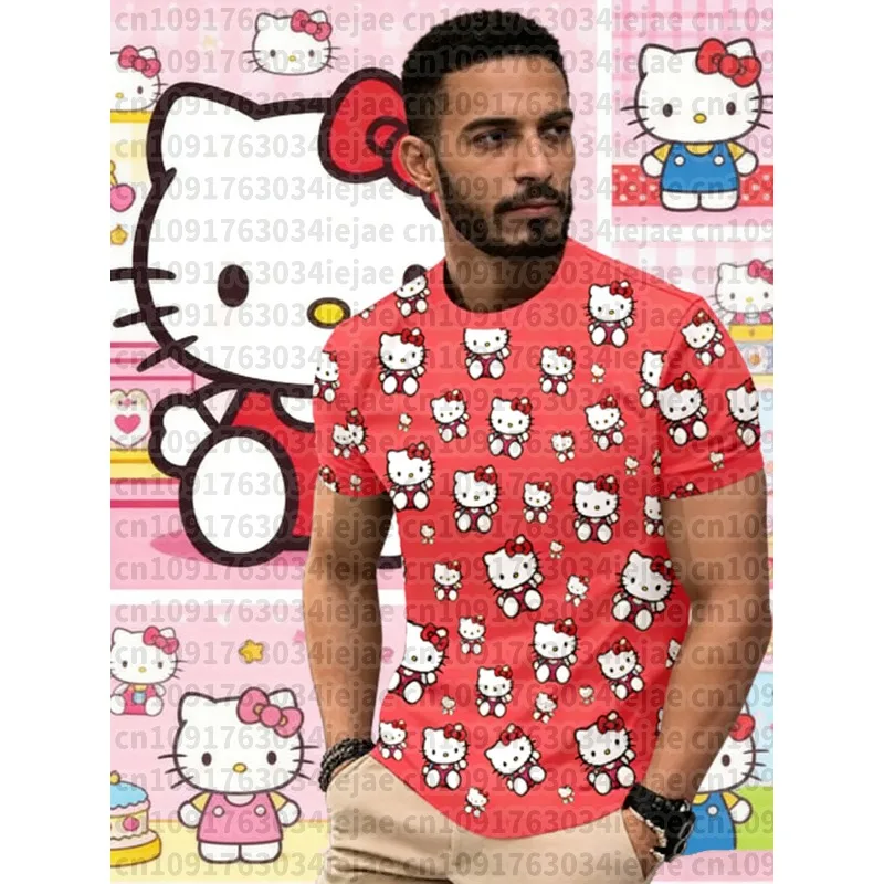 

2025 Men' Short Sleeve Fashion Print T-shirt Hello Kitty Print Oversized Shirt Women's Men's Clothing Clothes Hip Hop Streetwear