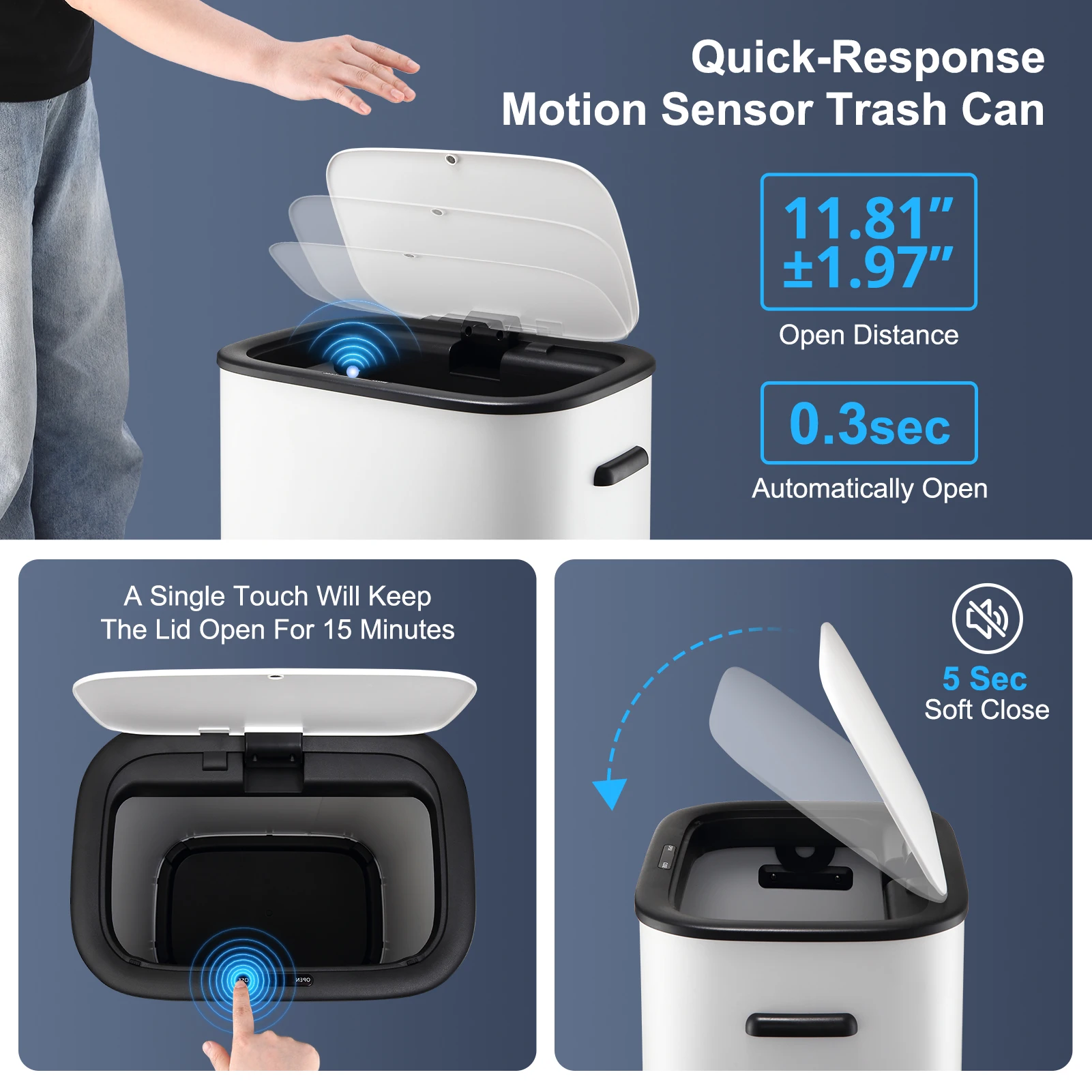Automatic Trash Can with Lid,14.5 Gallon Smart Trash Can, 55L Motion Sensor Trash Can (use 13 gallon garbage bags) for Bedroom