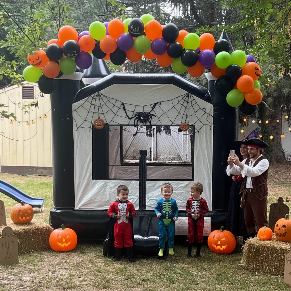 Maison de rebond gonflable noire et blanche de qualité commerciale, 13x10 pieds, pour location de fête, château gonflable d'halloween pour anniversaire d'enfants