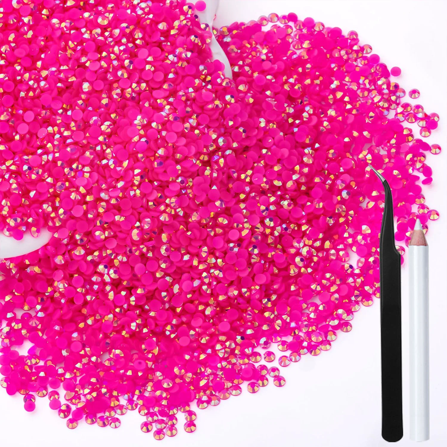 10000Pcs Hot Pink AB Flatback Resin Rhinestones, 2mm-6mm Faux Nail Gems Crystal Bead for Crafts DIY Nail Art Charms Supplies