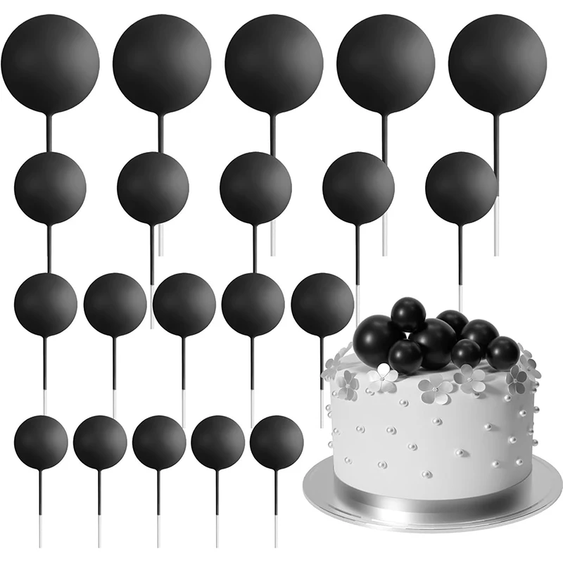 20 Pcs Black Ball Cake Topper Decorations DIY Foam Ball Cake Insert Cupcake Toppers Wedding Anniversary Birthday Party Supplies