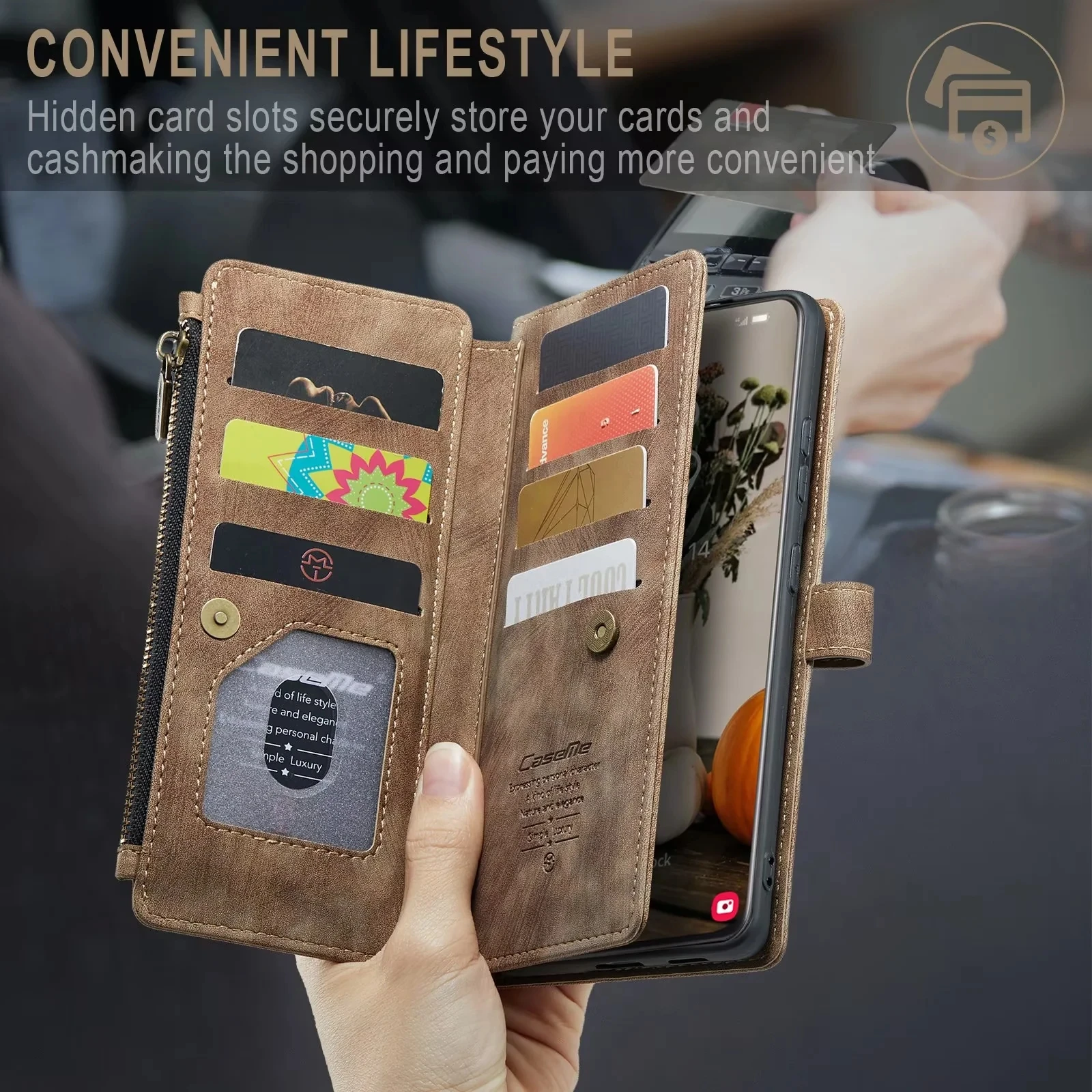 

S25FE Caseme-C30 For Samsung Galaxy S20 S21 S22 S23 S24 S25 edge Plus Ultra, Book Flip PU Leather Wallet Case Card Case Strap