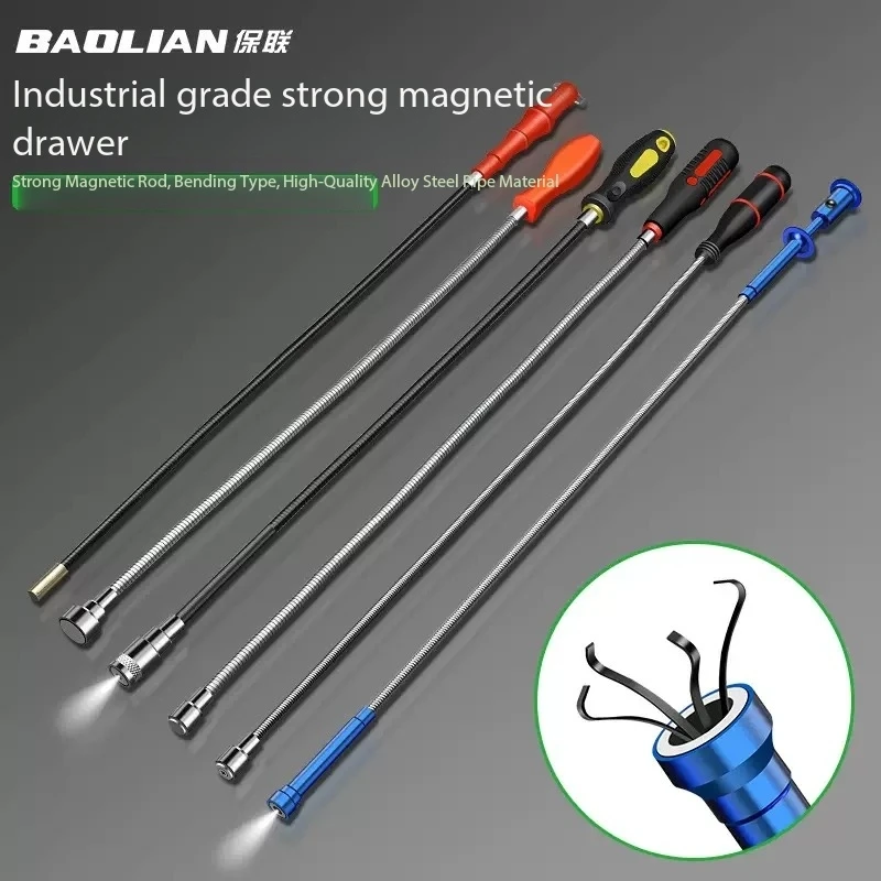 Automotive repair strong rod, screw suction tool, household with light, bendable metal suction rod