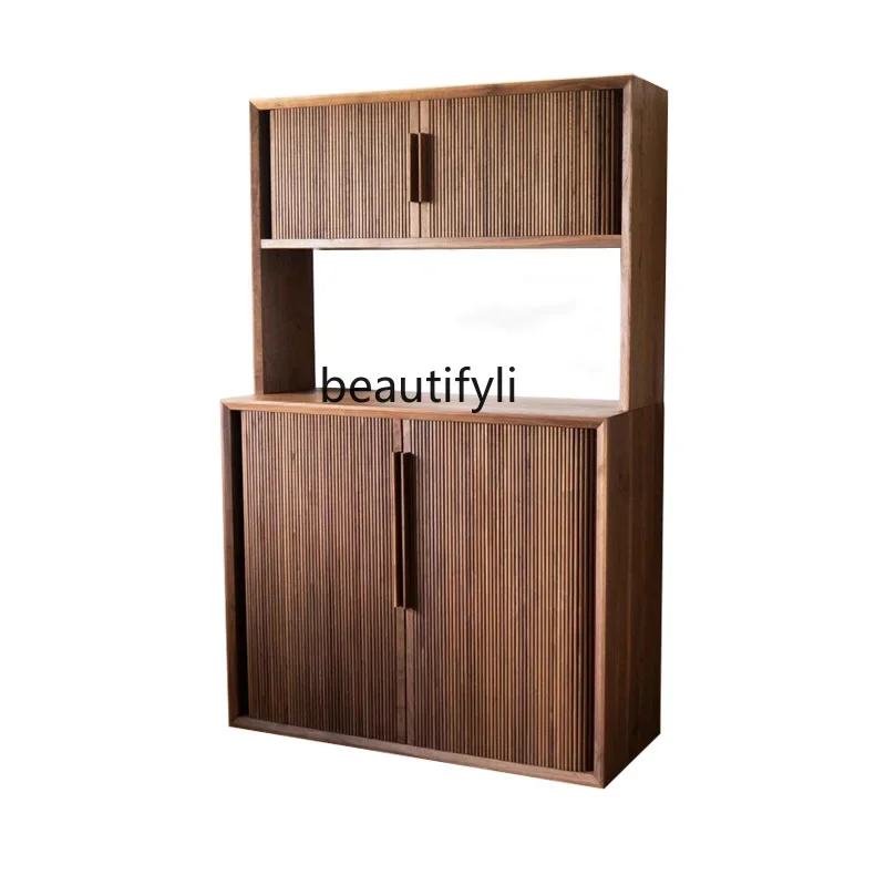 North American Black Walnut Roller Shutter Sideboard Cabinet Solid Wood Living Room Chest of Drawer Wine Cabinet Tea Cabinet