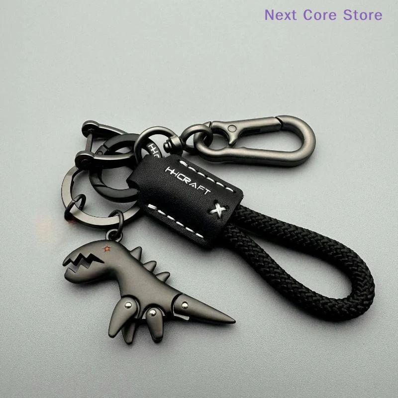 [NC]Motorcycle Decoration Accessories Little Dinosaur Car Keychain Single Leather Woven Rope Metal Keychain Handbag Pendant[NC]