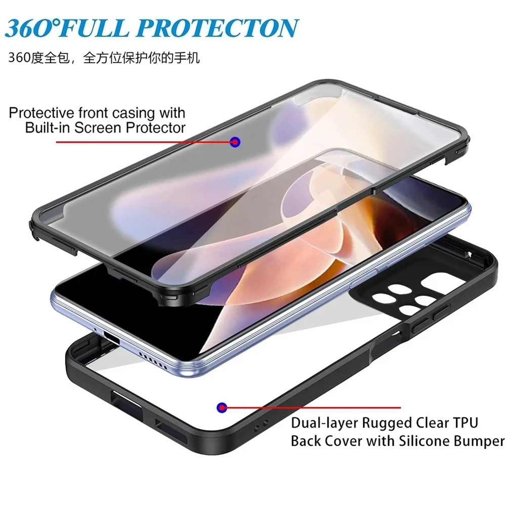 360 Full Body Front Back Protective Cases For Xiaomi Redmi Note 11 10s 11s 9 Pro 10C Mi 12 lite 12T 11T Poco X4 X3 Pro F3 Cover