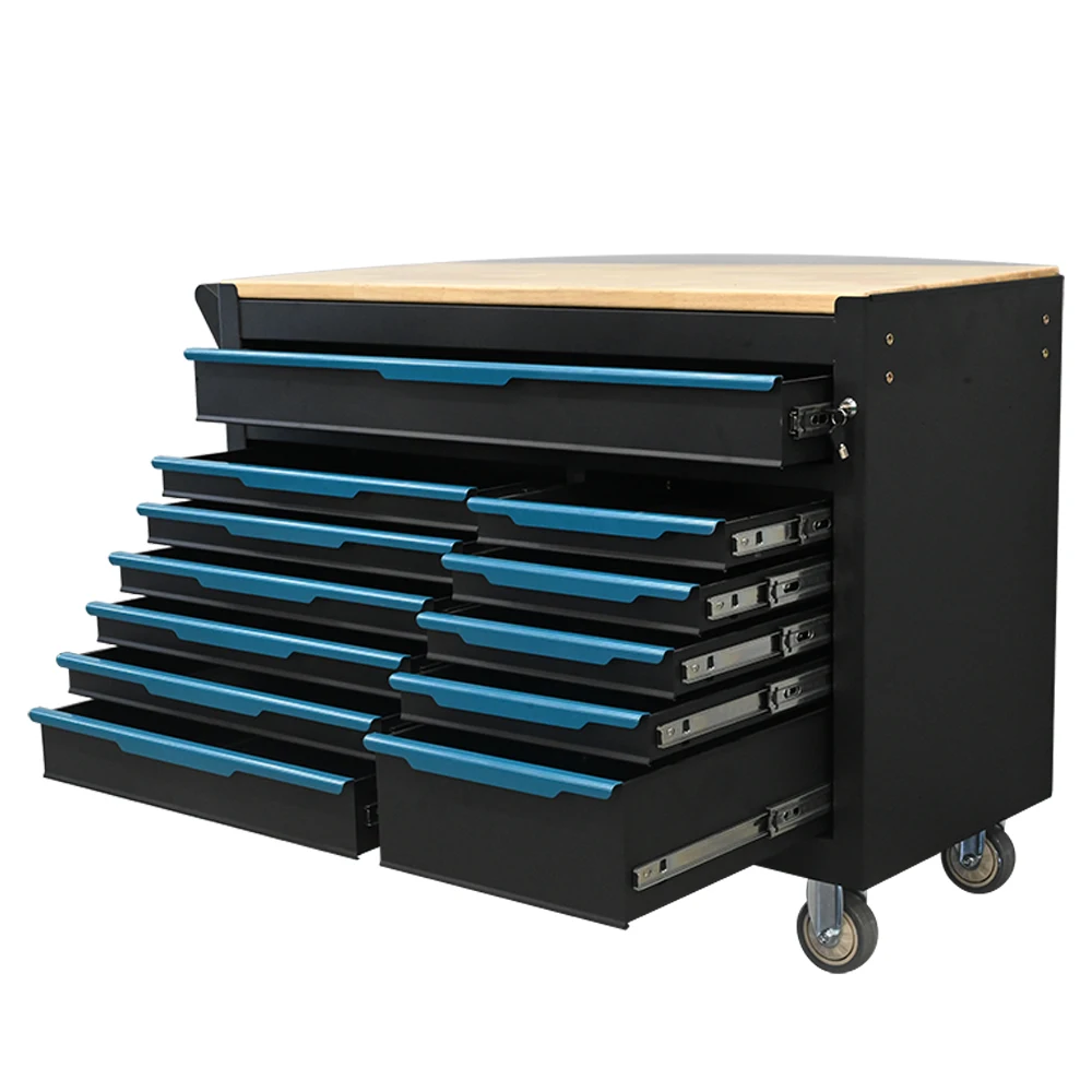 OEM Heavy Duty 12-Drawer Anti-Theft Waterproof Modular Rolling Tool Cabinet with Worktop for Garage Workshop Repair Storage