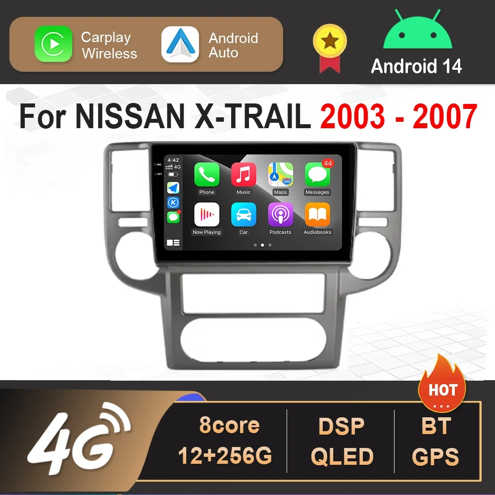 

9 '' Android 14 Car Video Multimedia Player for NISSAN X-TRAIL 2003 - 2007 GPS Cooling Fan WiFi 4G Carplay Auto Tools Bluetooth
