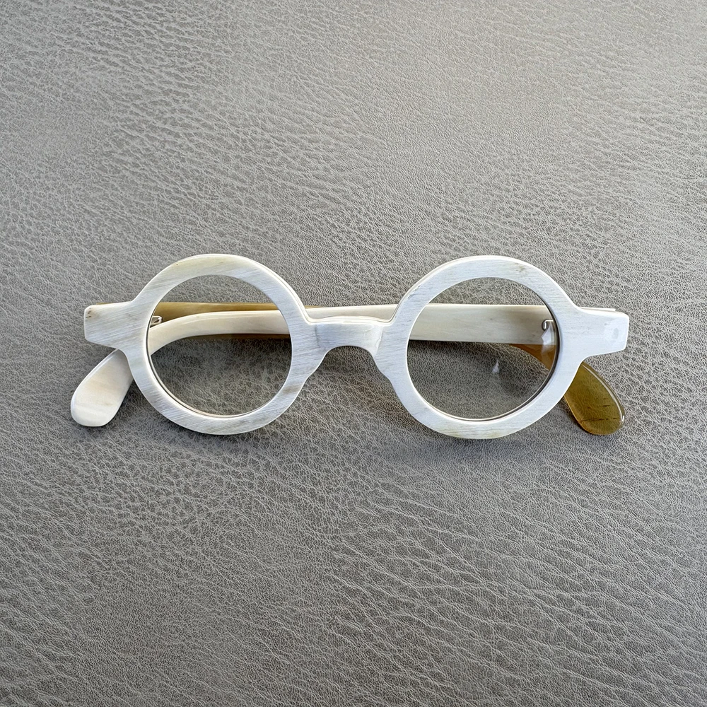 

Women Man Glasses Frames Round Vintage Unique Handmade White Horn Prescription Reading Eyeglass Frames Optical Lens Eyewear