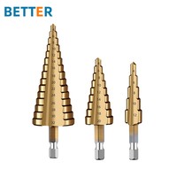 HSS Straight Fluted Pagoda Step Drill 3Pcs  5Pcs 6Pcs Cloth Bag Hex Shank Reamer Bit Set Titanium Coated Wood Metal Hole