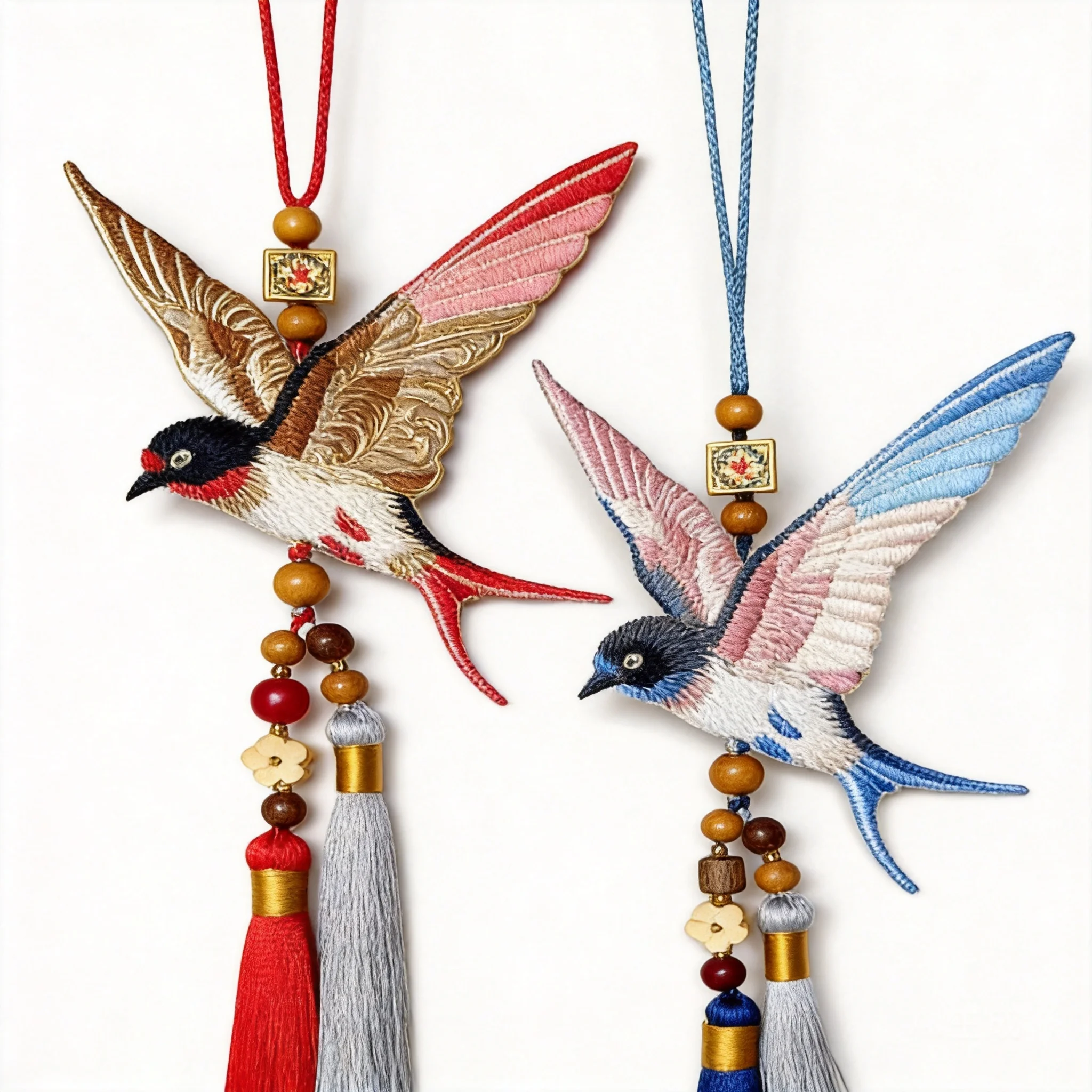 Chinese Style Auspicious Double Sided Embroidered Swallow Pendant Tassel Hanfu Accessory Blessing Bag Hanging Charm Car Decor