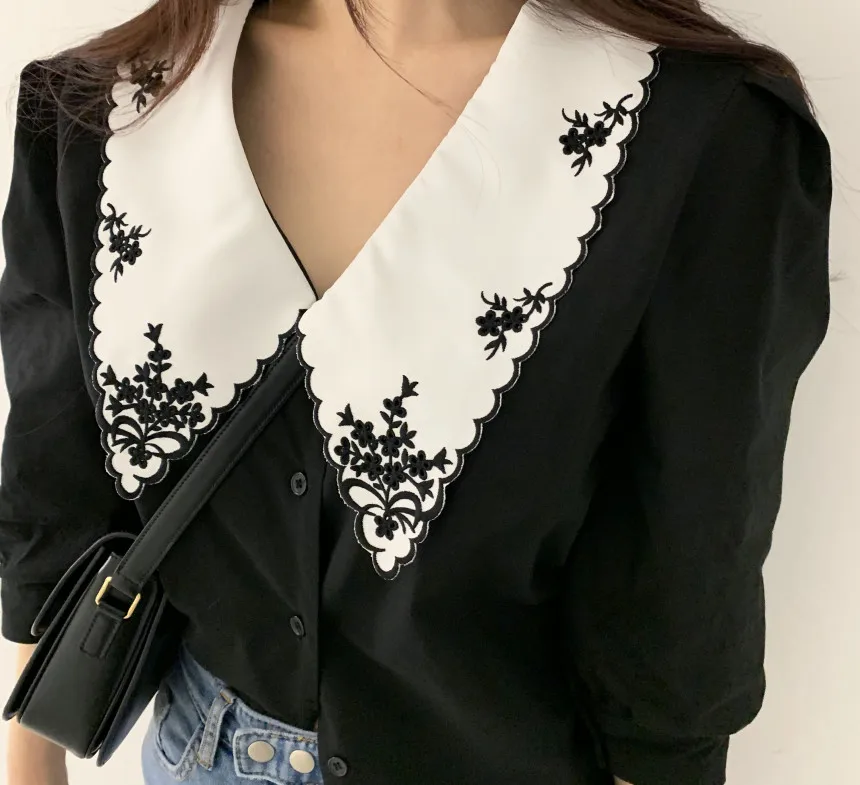 ZAROY camisas قمصان وبلوزات Elegant Embroidery Lace Women Blouse Flower Half Sleeve White Shirt Spring Autumn Womens Top