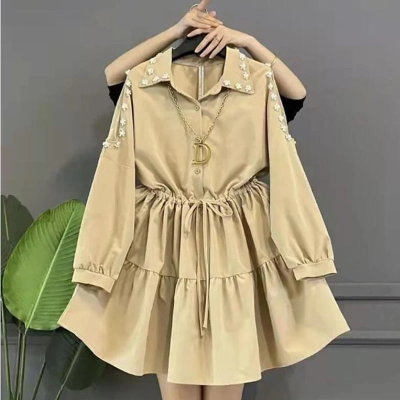 2023 Spring Summer New Long Sleeve Dresses Women Fashion Slim Single-breasted High Waist Shirt Dress Female Clothes