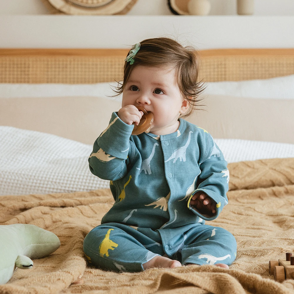 Baby Romper Green Dinosaur For Boys Spring Autumn Infant Sleepwear 100% Cotton Comfortable Seamless Workmanship Baby Pajamas