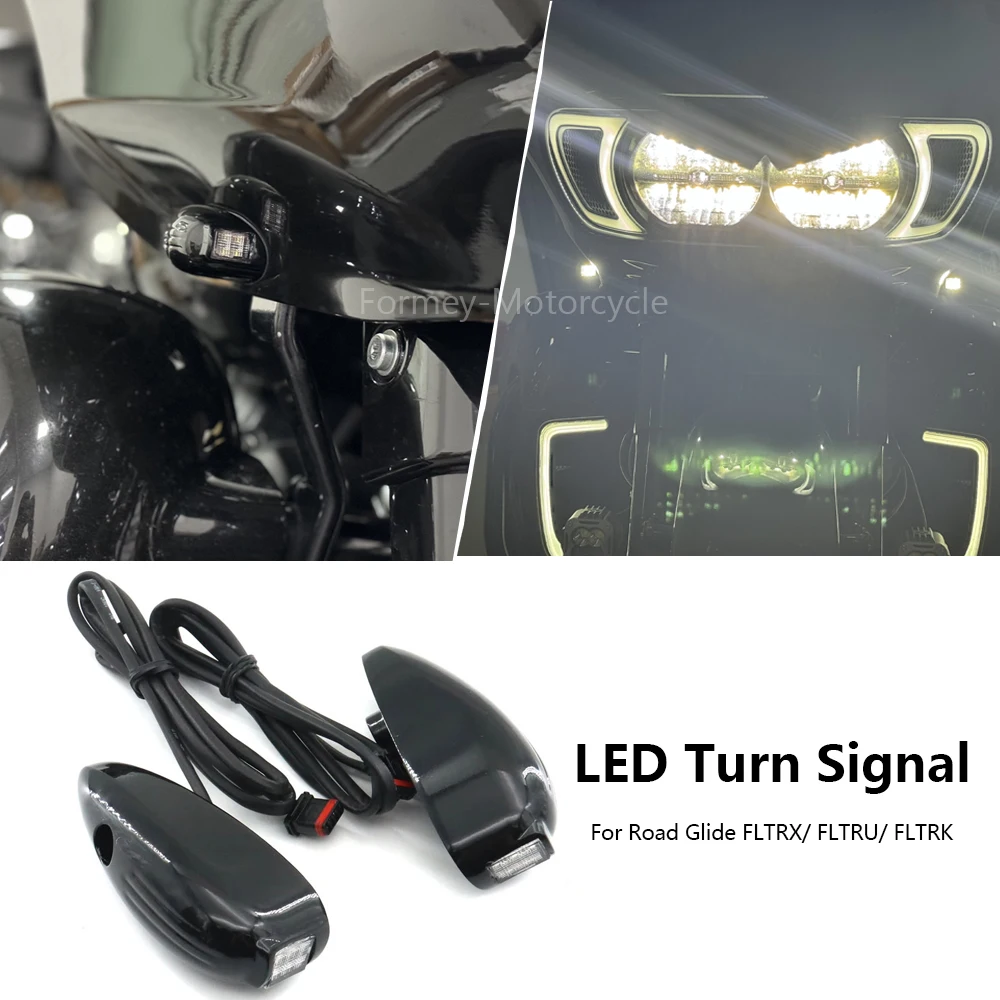 

NEW Motorcycle Accessories Gloss Black LED Front Turn Signals Chrome For 2015-2023 Harley Road Glide FLTRX/ FLTRU/ FLTRK 2023