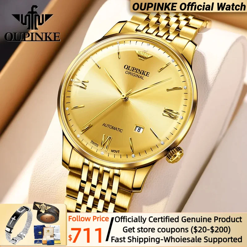 OUPINKE Swiss Certified Brand Automatic Mechanical Watch for Men 7.5 Ultra thin Dial Swiss Movement 3269