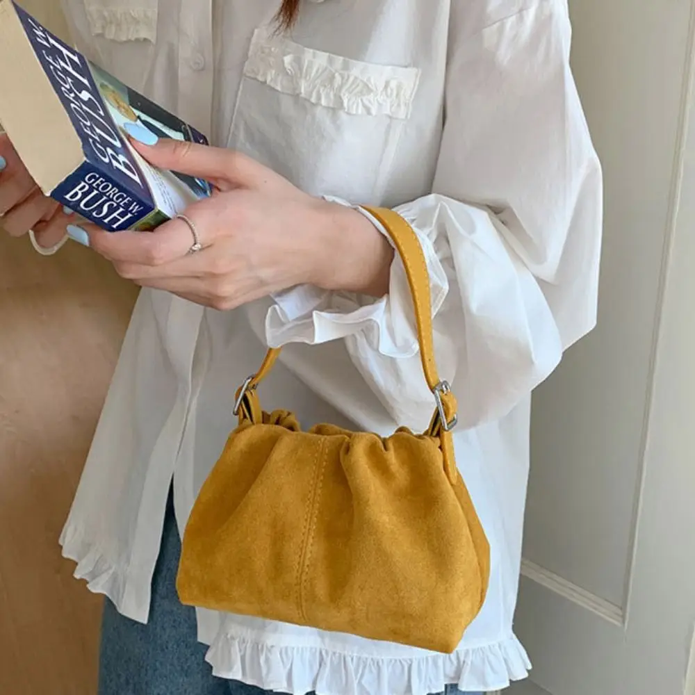 

Shoulder Bag Suede Pleated Cloud Bag Handbag Candy Color Slouchy Hobo Bags Large Capacity Korean Style Solid Color Tote Bag