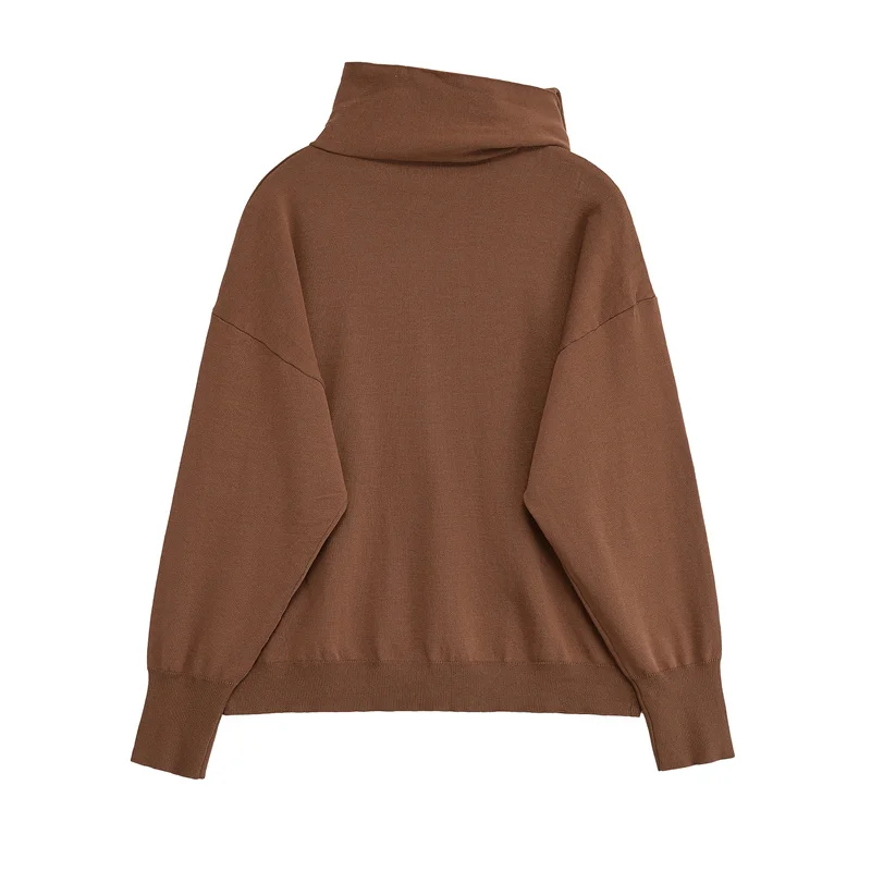 Dames top 2025, herfst nieuwe stijl kameel sjaal met lange mouwen versierd minimalistisch gebreide top casual mode persoonlijkheid veelzijdig