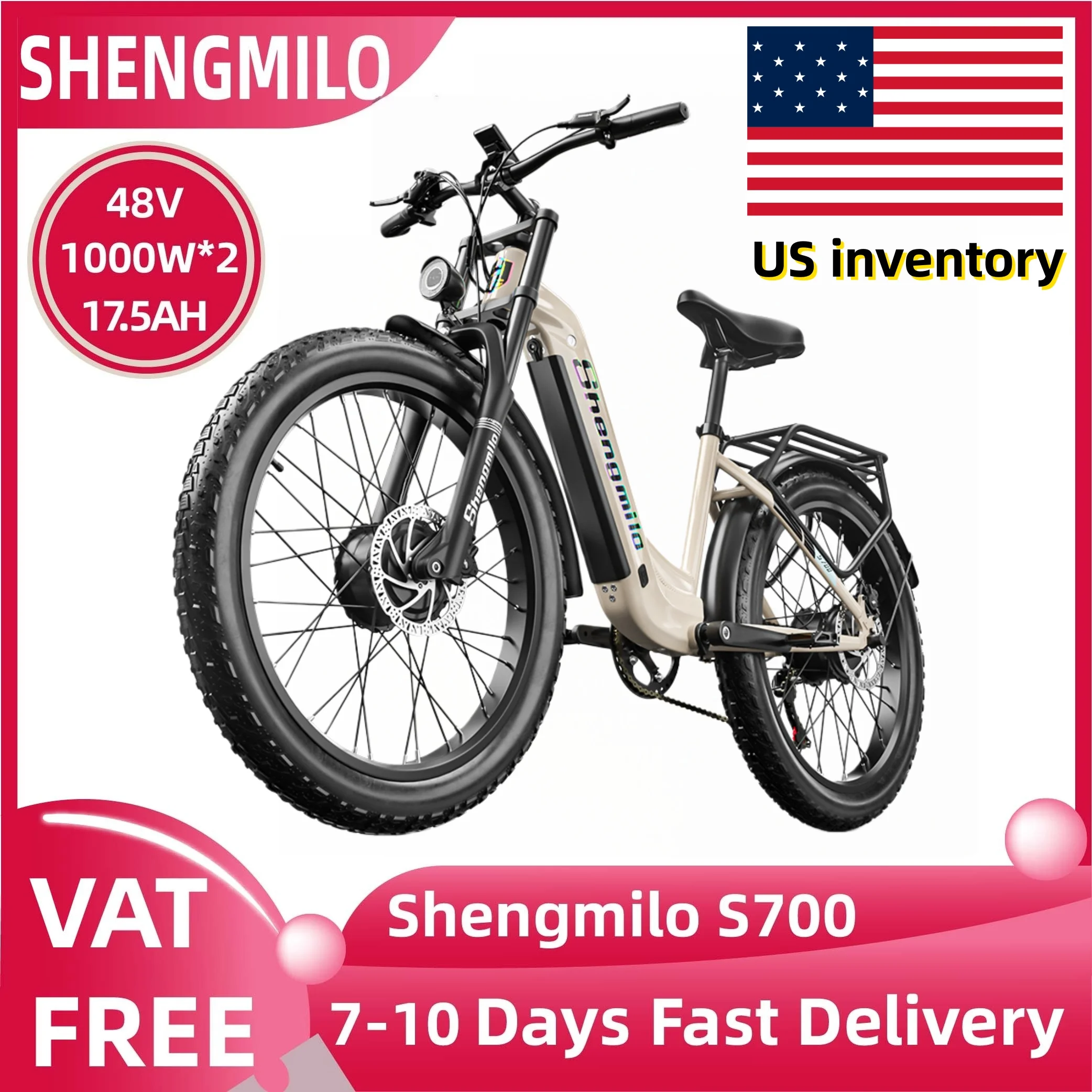 

Shengmilo S700 Electric Bike 2000w Dual Motor City Electric bicycle 48V17.5AH Battery 26 inch Fat Tire Electric Bike Adult Ebike