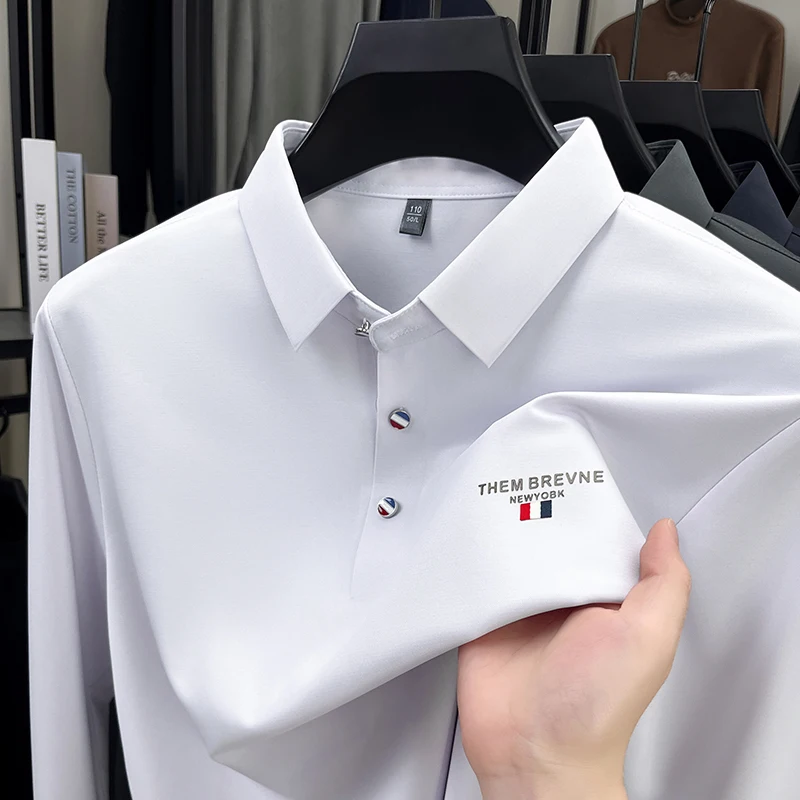 

Luxury Quality Men's Polo Shirt Letter Print Seamless Long Sleeves Autumn Lapel T-Shirt Business Casual Fashion Trend Menswear