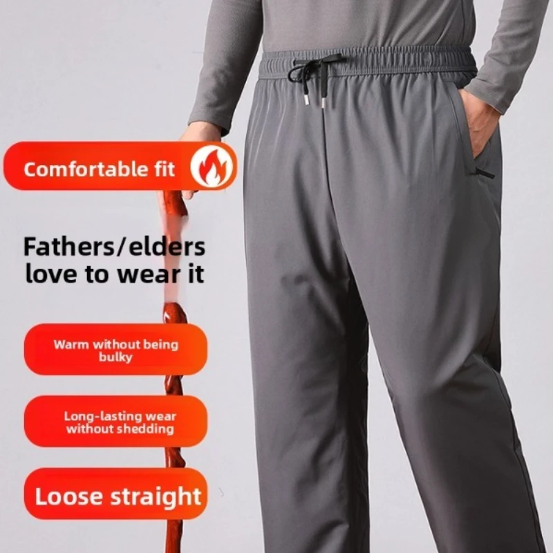الشتاء الدافئ صوف مبطن السراويل كبار السن الرجال الحرارية سميكة السراويل الجد في الهواء الطلق الطقس البارد الملابس كبار الأب القطن