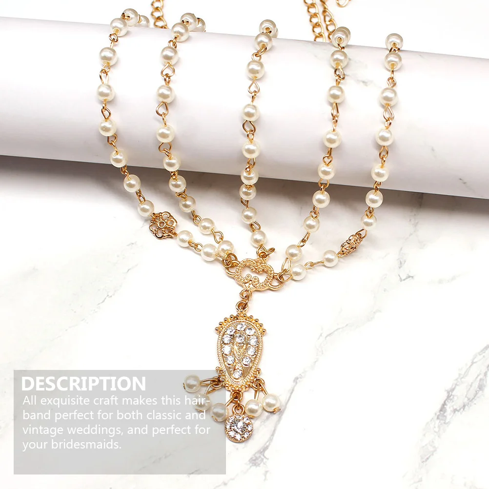 

Shiny Rhinestone Head Chain with Pearl Accent Bohemian Forehead Band for Women Cocktail Party Prom Wedding Wear