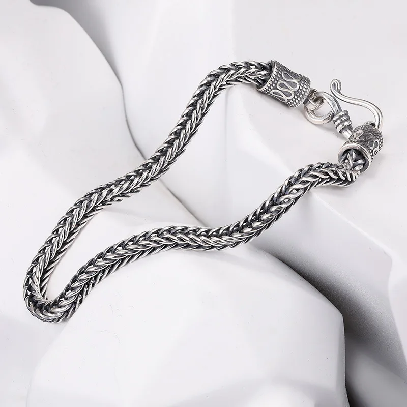 925 Sterling Silver Vintage Chain Bracelet  For Women men Lovely Flower Chain Fashion Wedding Party Cute Lady Jewelry