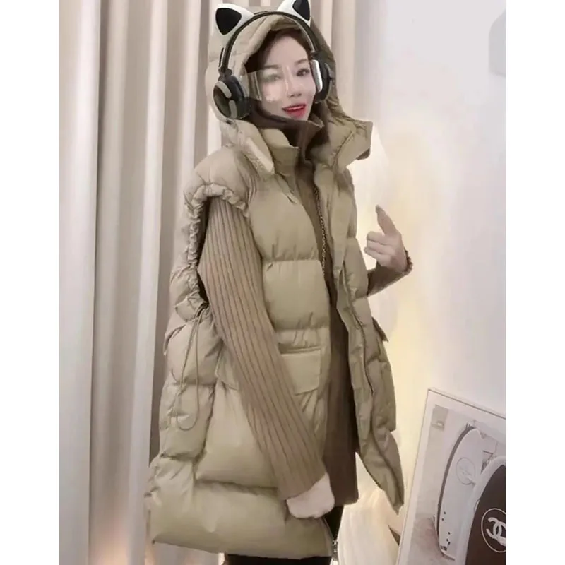 

2025 Women Large Size 4XL Parkas Vest Jacket Korean Lady Hooded Puffer Waistcoat Coat Winter Female Fashion Down Cotton Outwear