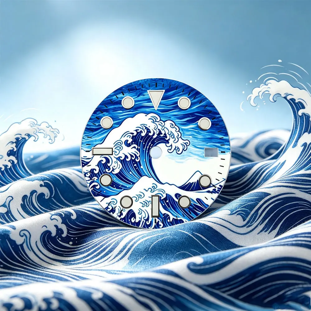 28.5MM Kanagawa Wave Watch Dial for NH35 NH36 Movement Art Luminous Watch Face Custom Mod Parts for Men's Automatic Watches