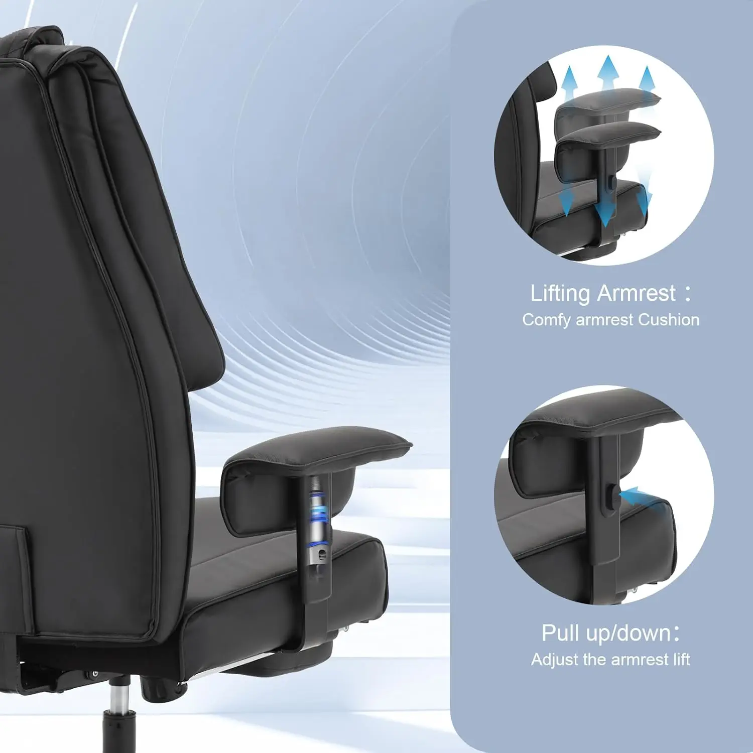 KCREAM-silla de oficina grande y alta, sillón reclinable con ruedas, escritorio ejecutivo de alta resistencia, asiento ancho, 500 libras