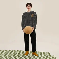 Semir Couple Pajamas Suit Men Autumn And Winter Thick Plus Velvet Cationic Fleece Lapel Cardigan Lace Home Pajamas For Man