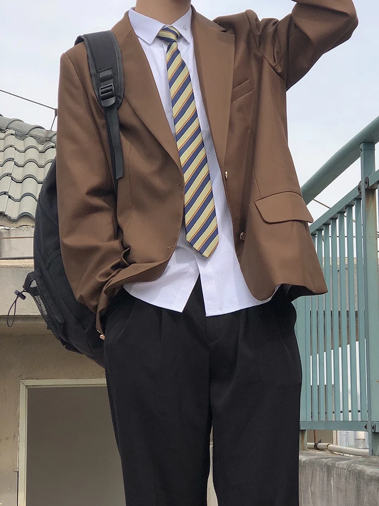 

Vintage Inspired Men's Casual Suit Jacket Coffee Color College Style Versatile Outerwear for Students Class Uniform Fashion