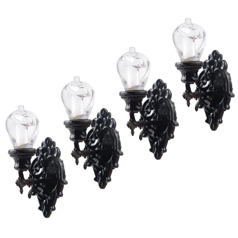 4 Pcs Dollhouse Wall Light Miniature Garden Decor Lamp Village Simulation Lamppost Model Lights Shine