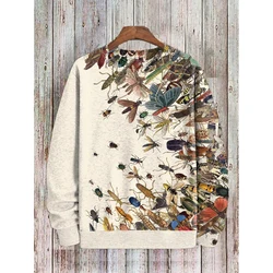 2024 Men's Spring Summer Retro Long Sleeve Top Bee Bohemian Art Print Pullover Casual Sweatshirt