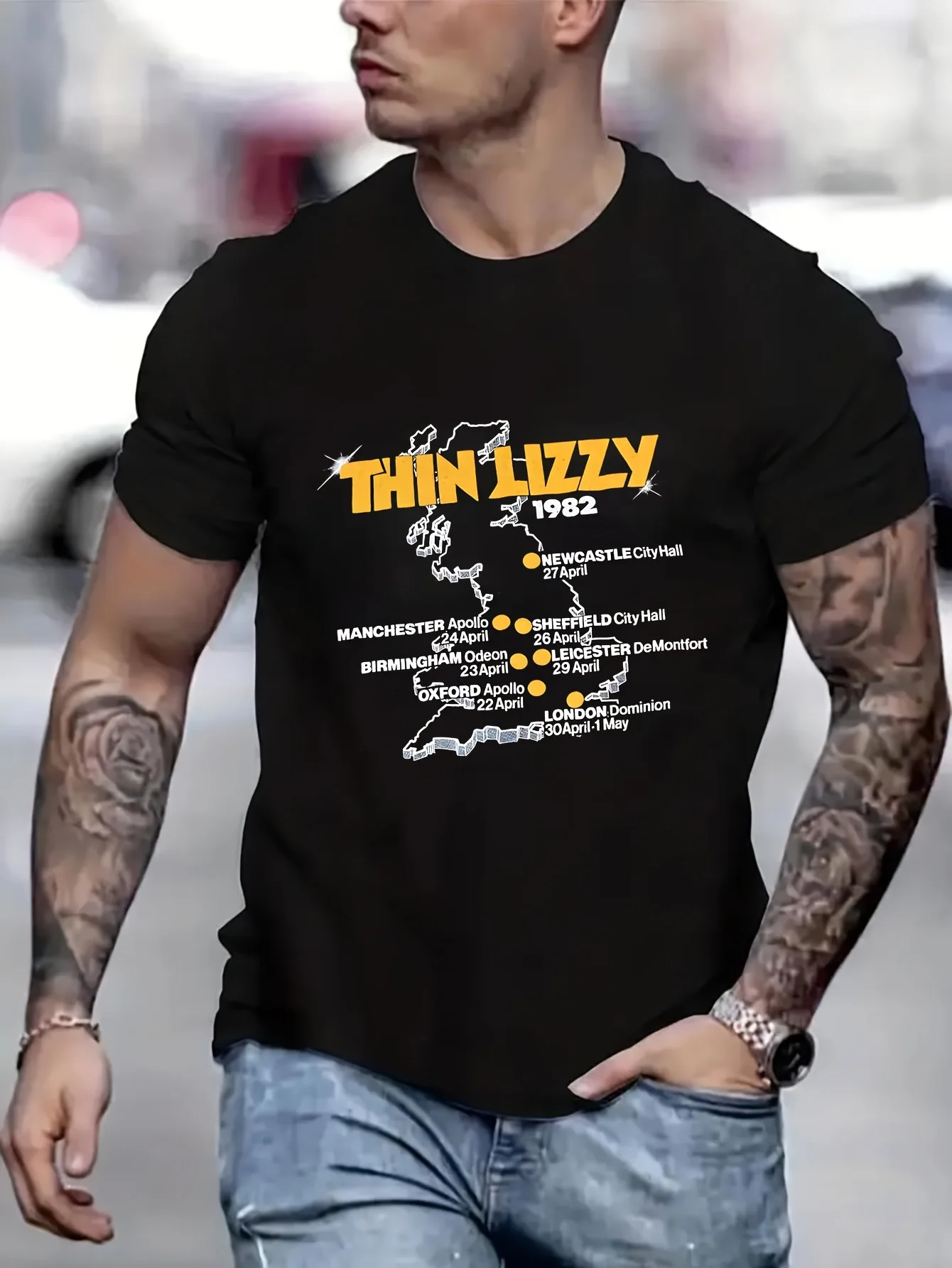 

THIN LIZZY 1982 UK Oversize T-Shirts T-Shirt Funny Ugus T-Shirts Men Original Gifts Couples T-Shirt B5024098
