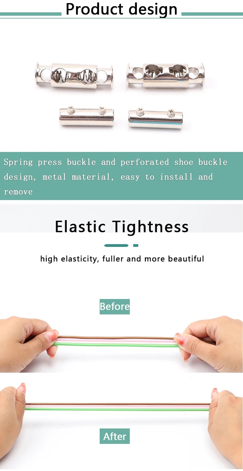 1 Pair No Tie Shoelaces For Sneakers Elastic Shoelace Metal Spring Lock Man And Woman Shoe Accessories Lazy Shoe Laces 100cm